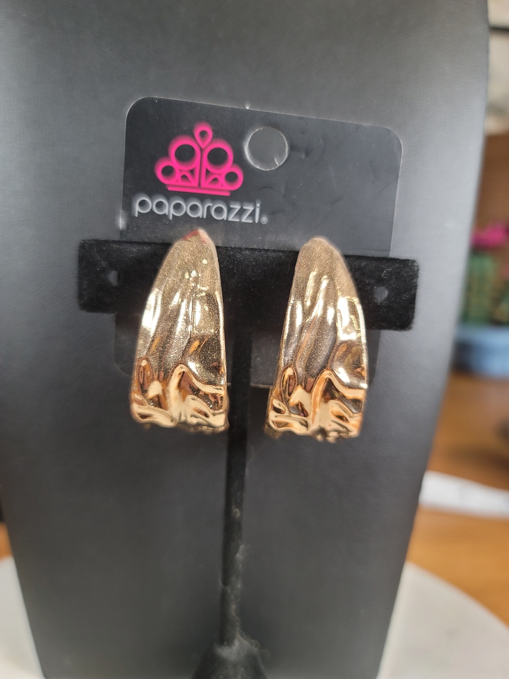 Paparazzi Shimmering Gold Sculpted Post Hoop Earrings